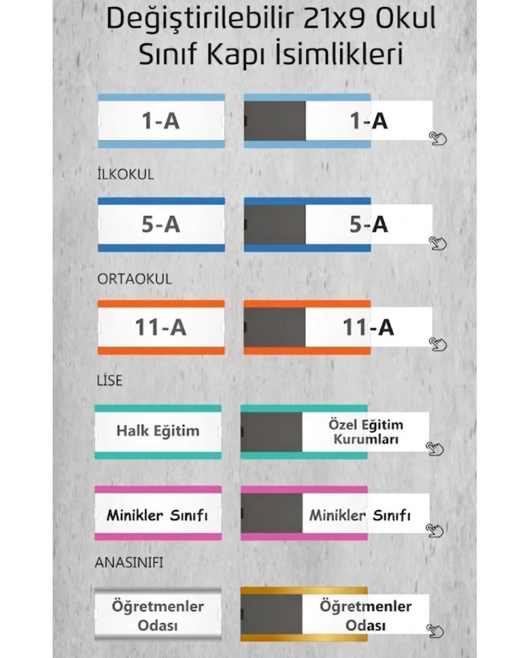 Okullara Özel Kampanya 10'lu Paket Değiştirilebilir Okul Sınıf Kapı İsimliği