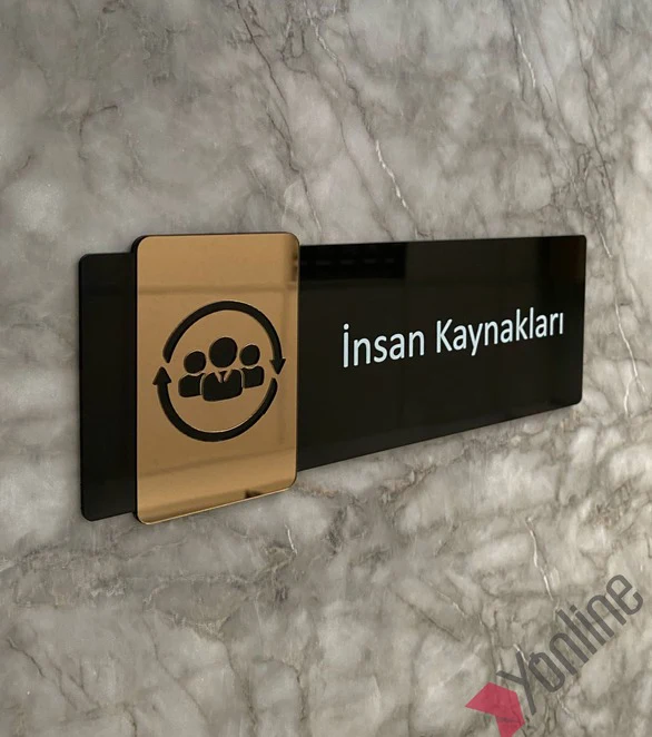 Bronz Aynalı Siyah İnsan Kaynakları Kapı İsimliği