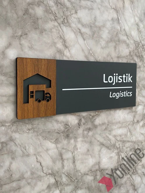 Ahşap Kenarlı İkonlu Antrasit Kapı İsimliği